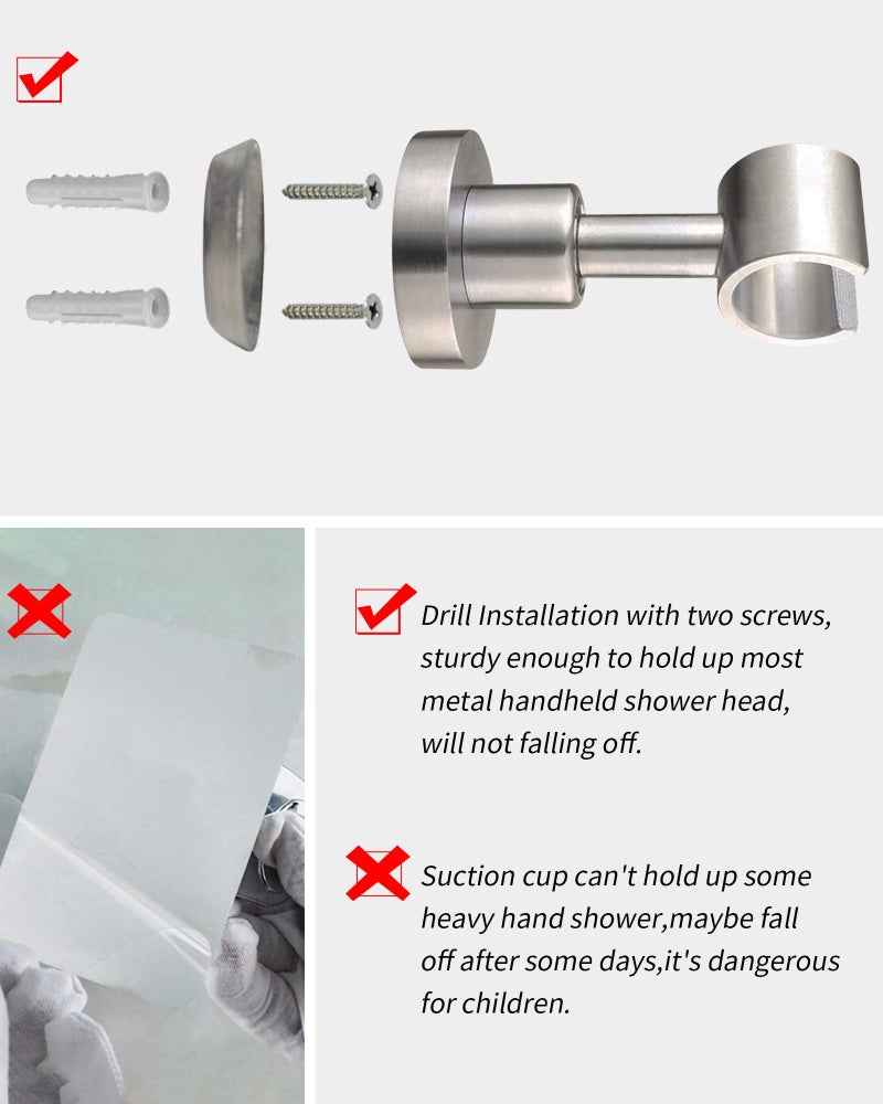 PHASAT Handheld Shower Head Holder Adjustable 304 Stainless Steel Handheld Shower Head Bracket Holder Wall Mount,Shower Wand Holder Brushed Nickel,A13021N - Image 3